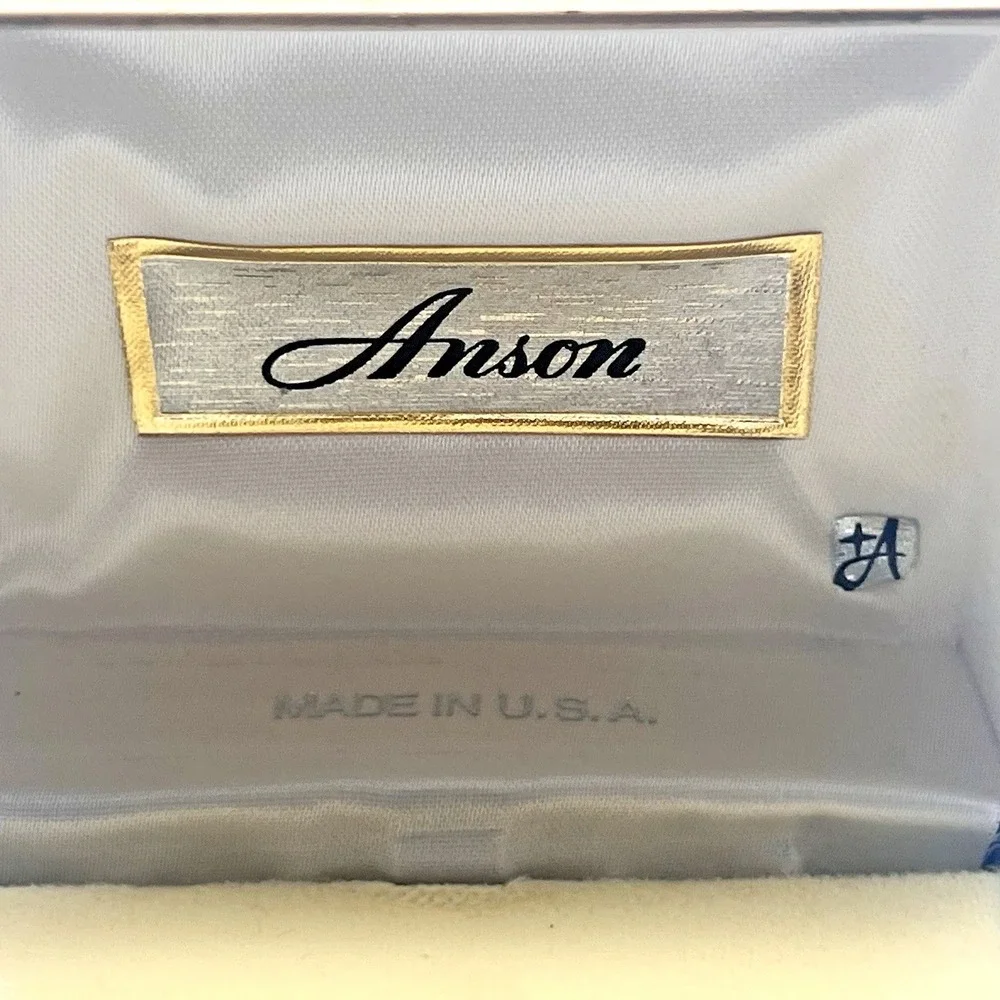 Vintage Anson Money Clip Gold Tone PAT Monogram Textured Finish W/ Original Box